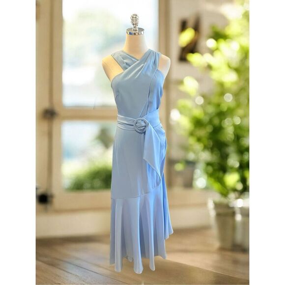 Sachin & Babi $495 Naomi Midi Dress NWT Size 4 Blue Halter Asymmetrical - Picture 1 of 10